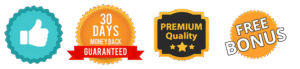 Promotional 30-day money-back guarantee badge supplied with the product materials; current seller terms must be checked