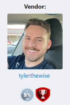 Screenshot of a vendor profile card from supplied promotional materials; the profile and credentials have not been independently verified